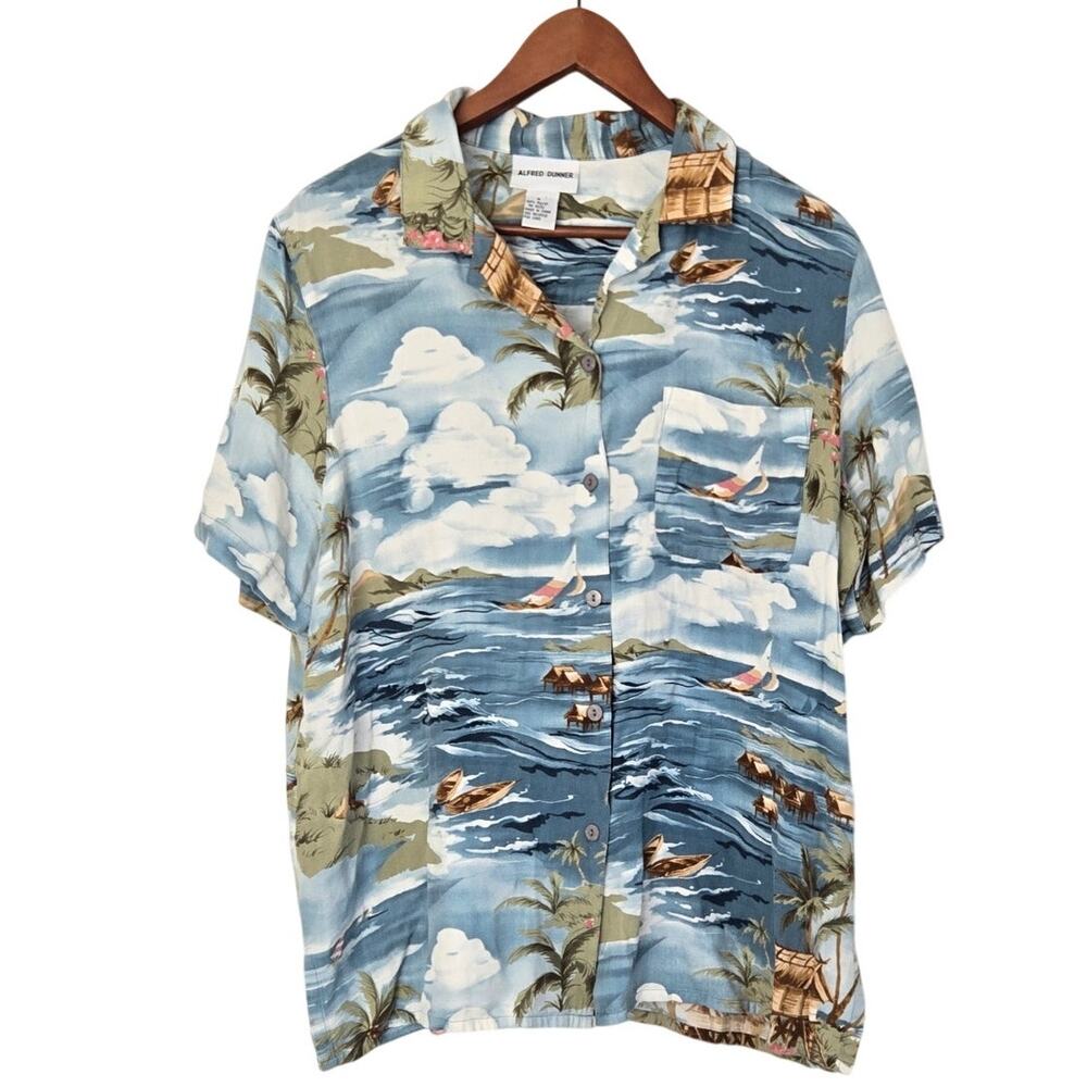 Vintage Coastal Grandma Tropical Landscape Button‑Up Short Sleeve Vacationcore L